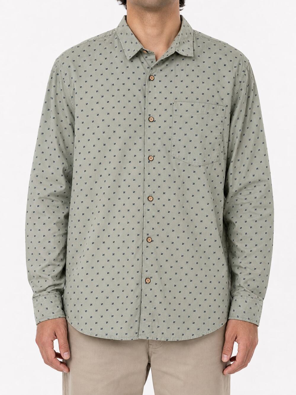 Krish Irish Men's XL Sage Green Navy Floral Print Long Sleeve Button Down Shirt